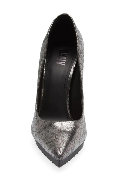 Dkny Carisa Pointed Toe Pump In Dark Gunmetal Cracked Leather