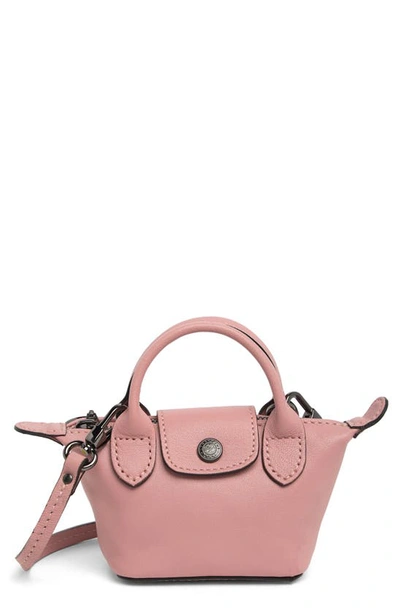 Shop Longchamp Mini Le Pliage Cuir Leather Top Handle Bag In Antique Pink