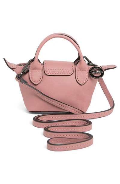 Shop Longchamp Mini Le Pliage Cuir Leather Top Handle Bag In Antique Pink