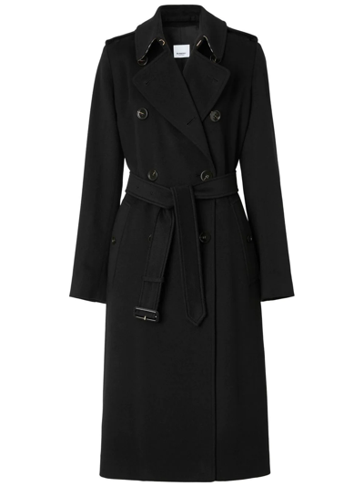 Shop Burberry Cashmere Kensington Trench Coat In Black