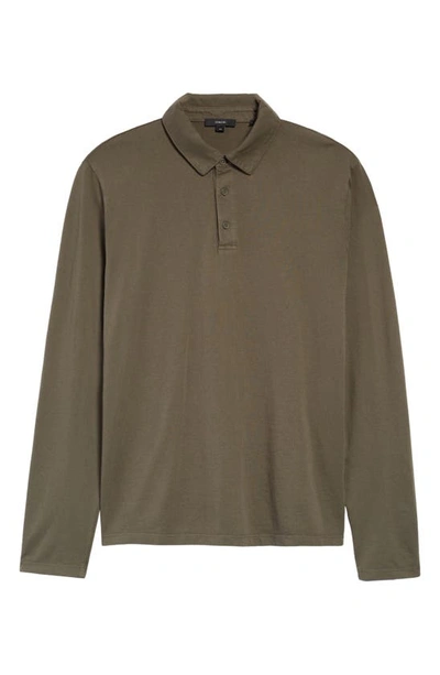 Shop Vince Garment Dyed Long Sleeve Polo In Olive Field