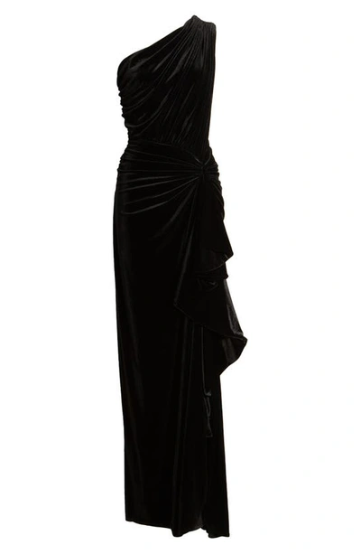 Shop Tadashi Shoji One-shoulder Velvet Column Gown In Black