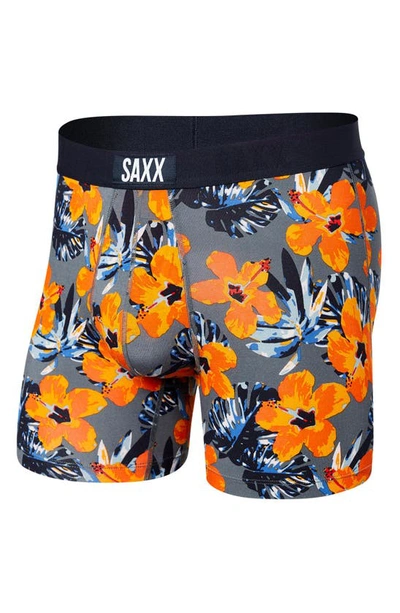 Shop Saxx Vibe Super Soft Slim Fit Boxer Briefs In Solar Hibiscus- Grey