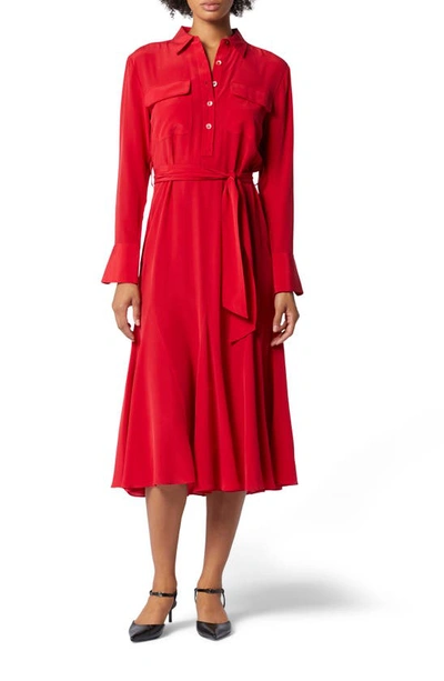 Shop Equipment Lenora Long Sleeve Silk Shirtdress In Chili Pepper