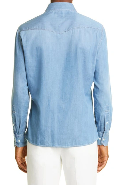Shop Brunello Cucinelli Snap-up Denim Western Shirt In Cbt30-blue