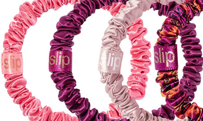 Slip Moonflower Ornament Pure Silk Skinny Scrunchie Set In Moonflower Nights