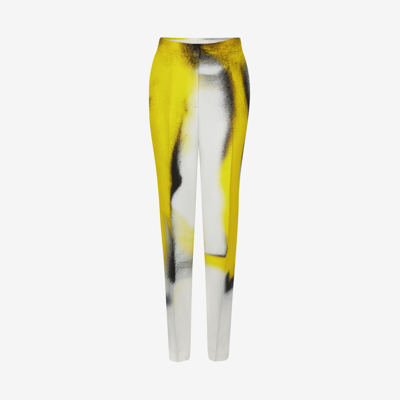 Shop Alexander Mcqueen Mushroom Spores Cigarette Trousers In White/acid Yellow
