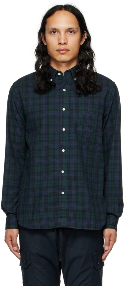 Shop Beams Green Tartan Shirt In Indigo Black Watch90