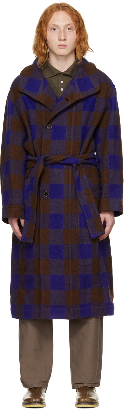Shop Lemaire Blue & Brown Bathrobe Coat In Mu173 Brown / Electr