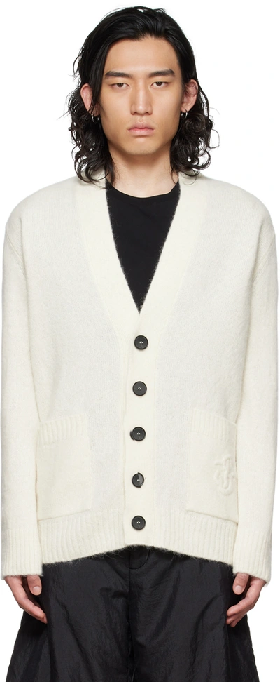Shop Jil Sander Off-white Embroidered Cardigan In 102 - Natural
