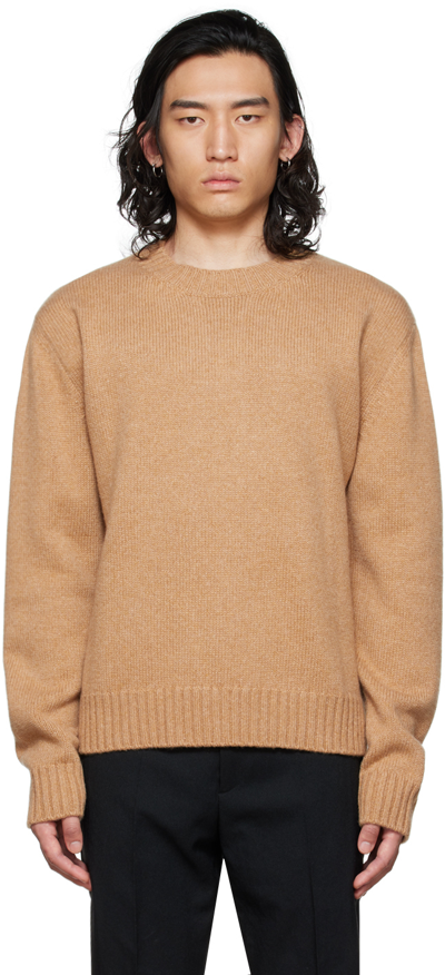 Shop Jil Sander Beige Crewneck Sweater In 236 - Camel