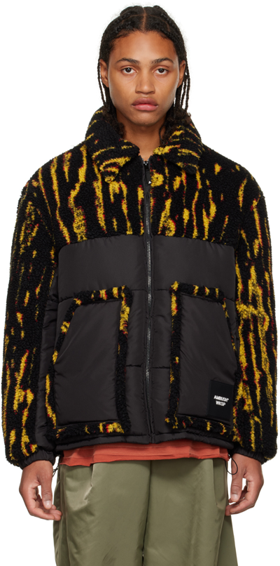 Ambush Multicolor Abstract-print Panelled Jacket In Yellow Fluo