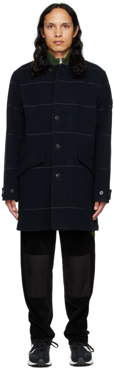 Shop Stone Island Navy Single-breasted Coat In V0020 Navy Blue