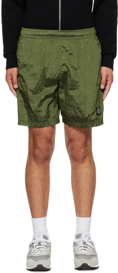 Shop Stone Island Khaki Garment-dyed Swim Shorts In V0058 Olive