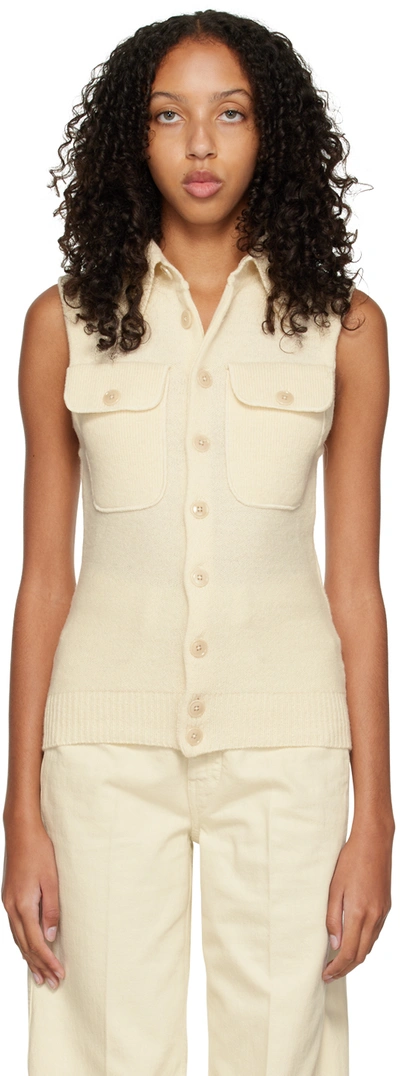 Shop Lemaire Off-white Sleeveless Cardigan In Wh048 Light Cream
