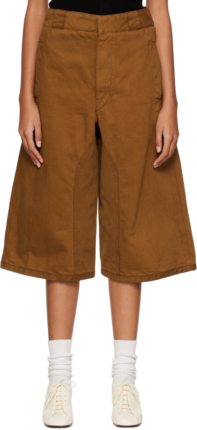 Shop Lemaire Brown Patch Denim Shorts In Br418cigar