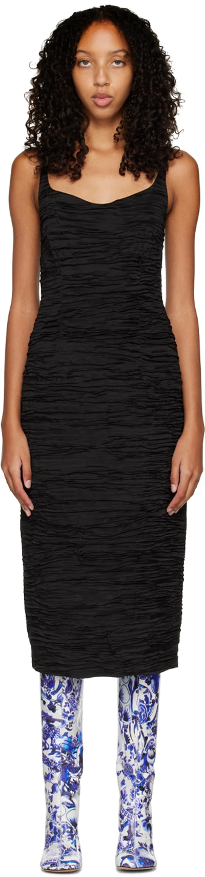 Shop Dries Van Noten Black Ruched Midi Dress In 900 Black