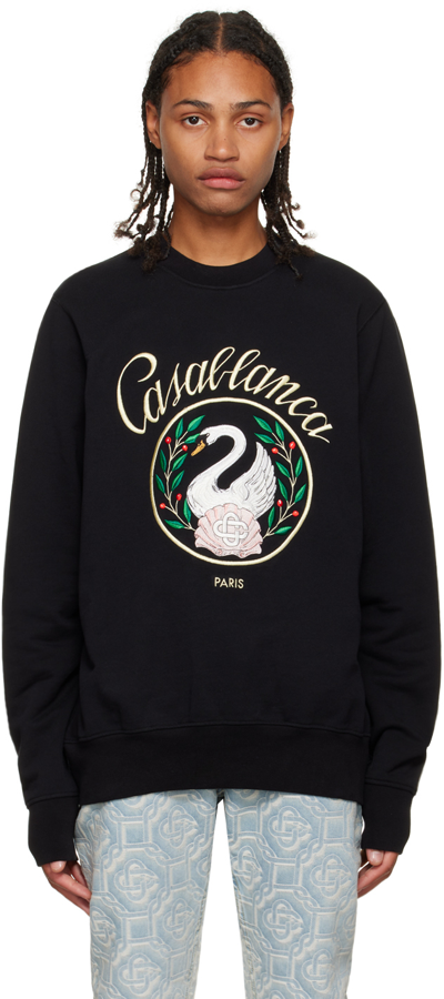 Shop Casablanca Black 'emblem De Cygne' Sweatshirt