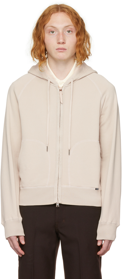 Shop Tom Ford Off-white Garment-dyed Hoodie In N42 Chalk