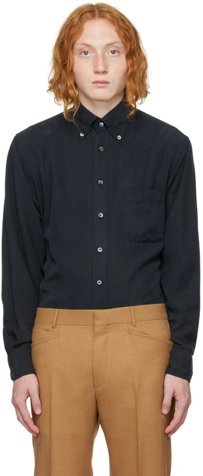 Shop Tom Ford Navy Garment-dyed Leisure Shirt In B09 Navy