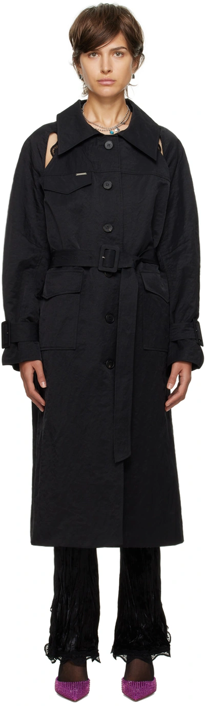 Shop Lesugiatelier Black Cut Out Trench Coat