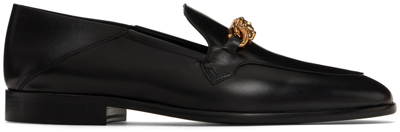 Shop Versace Black Leather Loafers In 1b00v Nero-oro Versa