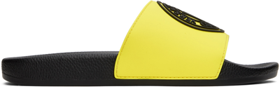 Shop Versace Jeans Couture Yellow V-emblem Slides In Epk1 Black/fluo