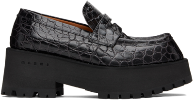 Shop Marni Black Croc Loafers In 00n99 Black