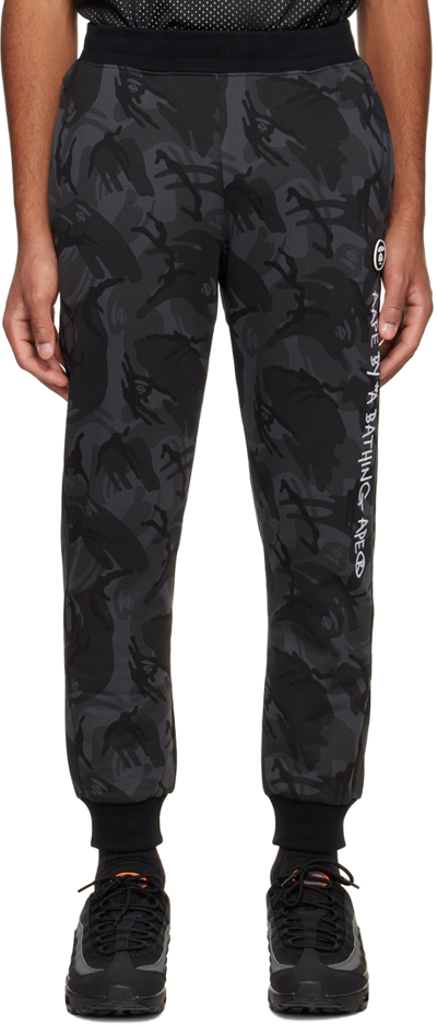Shop Aape By A Bathing Ape Black Embroidered Lounge Pants In Bkz Black