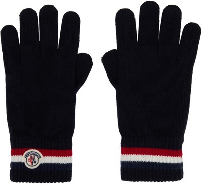 Shop Moncler Navy Wool Gloves In 742 Navy