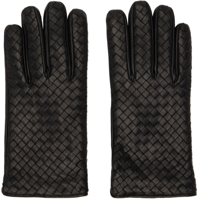 Shop Bottega Veneta Black Intrecciato Gloves In 1000 Black