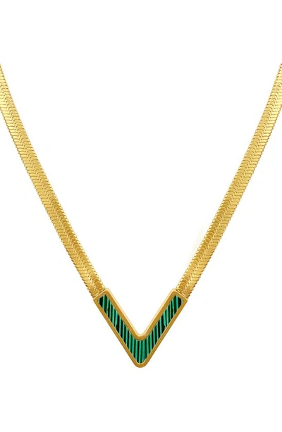 Shop Adornia Water Resistant 14k Gold Plated Herringbone Necklace In Green
