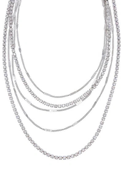 Adornia Set Of 2 Rhodium Plated Layered Tennis Necklaces In Silver