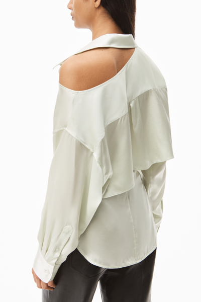 Shop Alexander Wang Open Back Shirt In Silk Charmeuse In Pale Mint