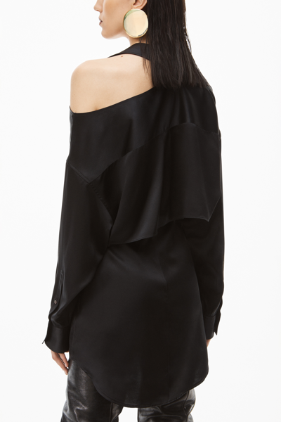 Shop Alexander Wang Cutout Shoulder Dress In Silk Charmeuse In Black