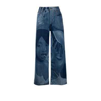 Shop Ahluwalia Blue Lolly Printed Wide-leg Jeans