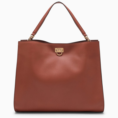 Shop Ferragamo Brick-coloured Leather Tote Bag In Brown