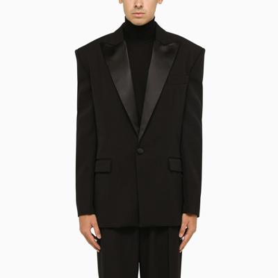 Shop Balmain Black Wool Tuxedo Jacket