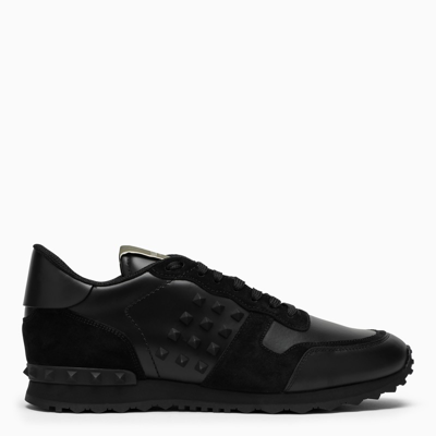 Shop Valentino Black Leather And Fabric Low-top Sneakers
