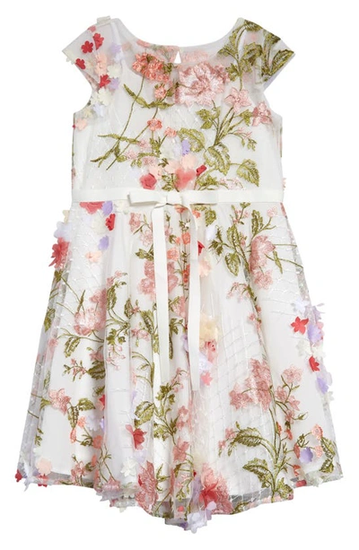 Shop Marchesa Kids' Floral Embroidered Mesh Dress In Ivory