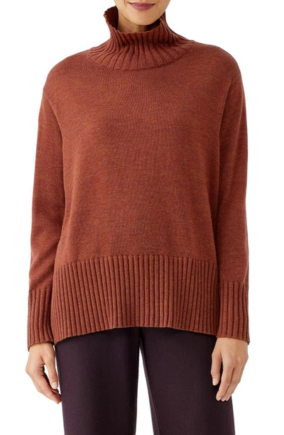 Shop Eileen Fisher Wool Turtleneck Sweater In Spice