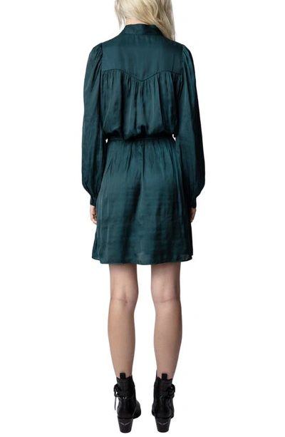 Shop Zadig & Voltaire Remember Long Sleeve Faux Wrap Satin Minidress In Peacock