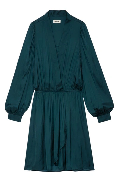 Shop Zadig & Voltaire Remember Long Sleeve Faux Wrap Satin Minidress In Peacock