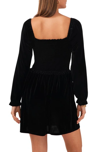 Shop 1.state Smocked Bodice Long Sleeve Velvet Dress In Rich Black