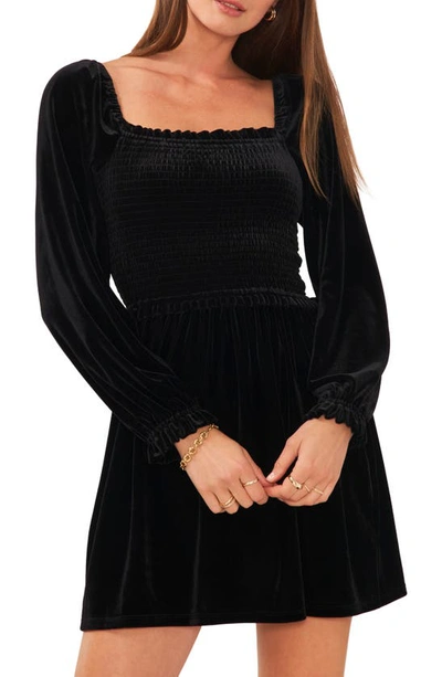 Shop 1.state Smocked Bodice Long Sleeve Velvet Dress In Rich Black