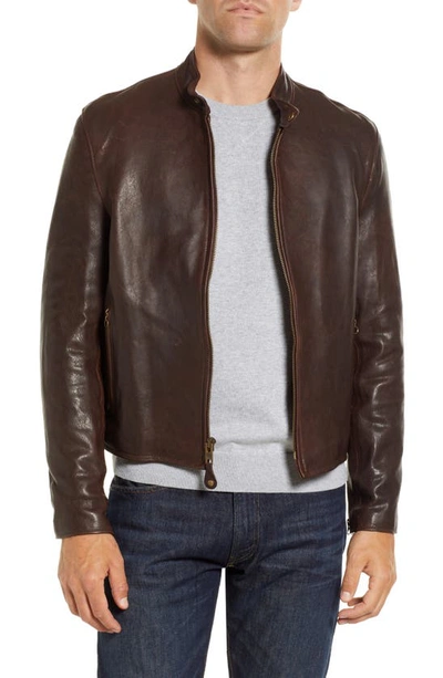 Shop Schott Leather Moto Jacket In Brown