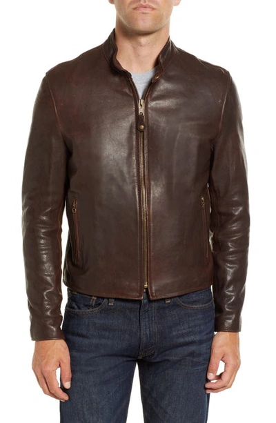 Shop Schott Leather Moto Jacket In Brown