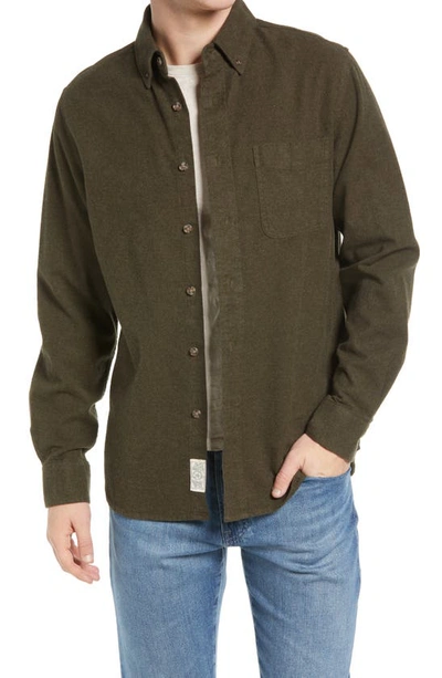 Shop Schott Heather Flannel Long Sleeve Button-up Shirt In Olive