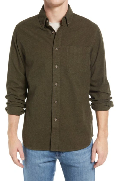Shop Schott Heather Flannel Long Sleeve Button-up Shirt In Olive