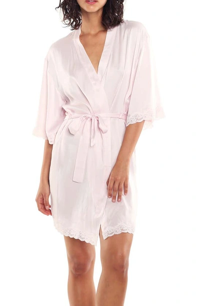 Shop Papinelle Lace Trim Silk Short Robe In Ice Pink